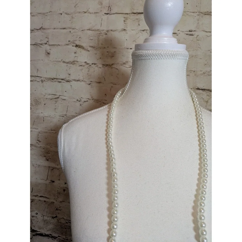 Extra Long Faux Pearl Necklace In Bright White Beads 36